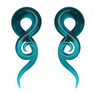 EARRINGS TEAL SNAIL SPIRAL GLASS HOOK TAPERS PLUG EXPANDERS • NEW! • SIZE 4G 5mm